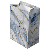 Elegant blauw wit goud marmer graniet patroon medium cadeauzakje (Achterkant Gekanteld)