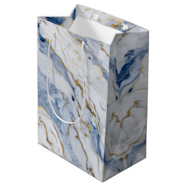 Elegant blauw wit goud marmer graniet patroon medium cadeauzakje