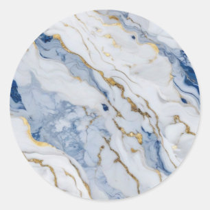 Elegant blauw wit goud marmer graniet patroon ronde sticker