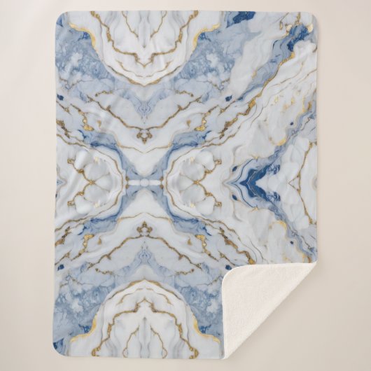 Elegant blauw wit goud marmer graniet patroon sherpa deken (Voorkant)
