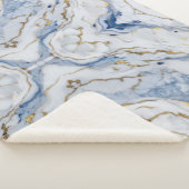 Elegant blauw wit goud marmer graniet patroon sherpa deken (3/4)