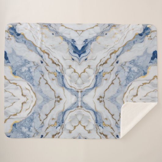 Elegant blauw wit goud marmer graniet patroon sherpa deken (Voorkant (horizontaal))