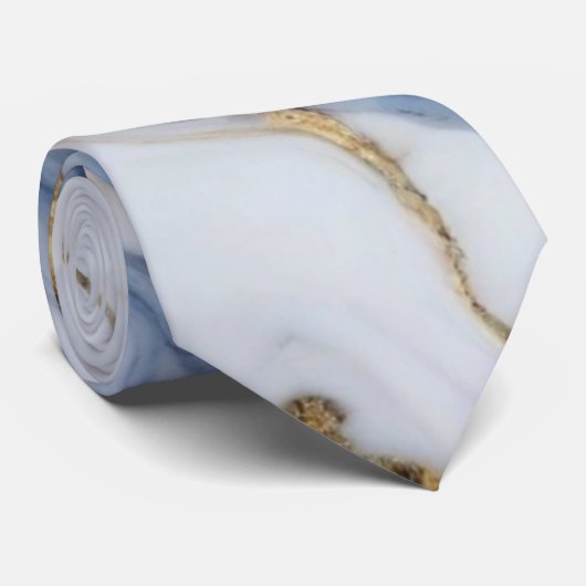 Elegant blauw wit goud marmer graniet patroon stropdas (Opgerold)