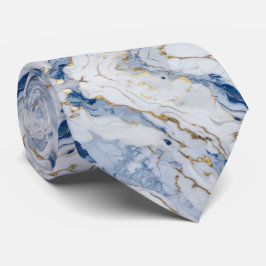 Elegant blauw wit goud marmer graniet patroon stropdas