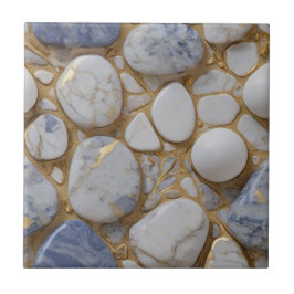 Elegant blauw wit goud marmeren steen patroon tegeltje