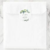 Elegant Blauw Wit Goud Turquoise Bloemenbruiloft Ronde Sticker (Tas)