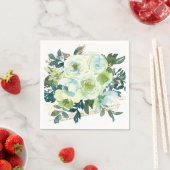 Elegant Blauw Wit Goud Turquoise Bloemenbruiloft Servet (Insitu)