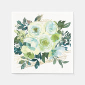 Elegant Blauw Wit Goud Turquoise Bloemenbruiloft Servet (Voorkant)