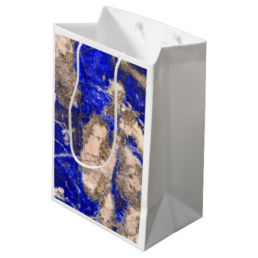 Elegant blauw wit grijs graniet marmeren patroon medium cadeauzakje (Achterkant Gekanteld)