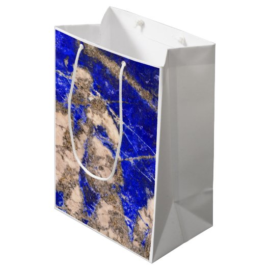 Elegant blauw wit grijs graniet marmeren patroon medium cadeauzakje (Voorkant Gekanteld)