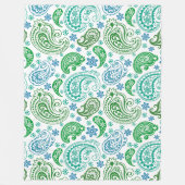 Elegant Blauw Wit & Groen  Paisley Fleece Deken (Voorkant)