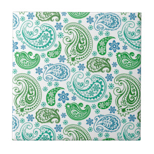 Elegant Blauw Wit & Groen  Paisley Tegeltje