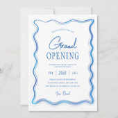 Elegant Blauw & Wit Hand getrokken Logo Grand Open Kaart (Voorkant)