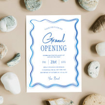 Elegant Blauw & Wit Hand getrokken Logo Grand Open