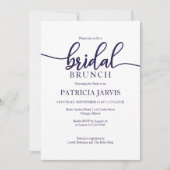 Elegant Blauw Wit Kalligrafie Bridal Brunch Kaart (Voorkant)
