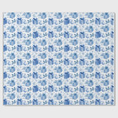 Elegant Blauw & Wit Kerstcadeau Inpakpapier (Vlak)