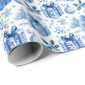 Elegant Blauw & Wit Kerstcadeau Inpakpapier (Rol Hoek)