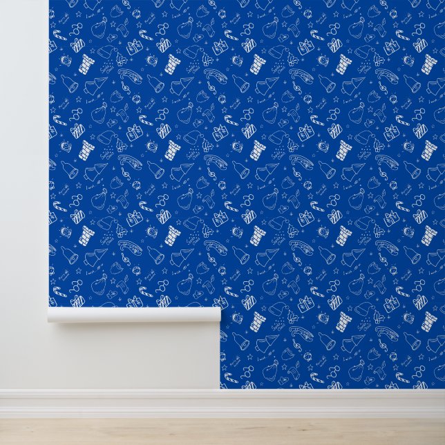 Elegant Blauw Wit Kerstmis Iconen Stick on Peel Behang (Applicatie)