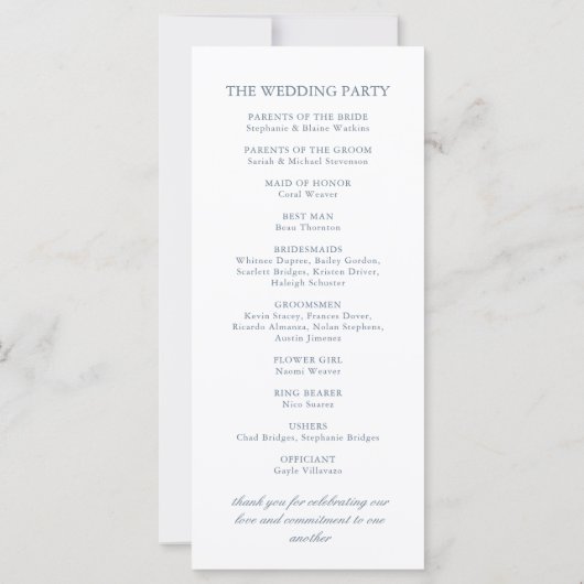 Elegant blauw wit kust chique bruiloft programma (Achterkant)