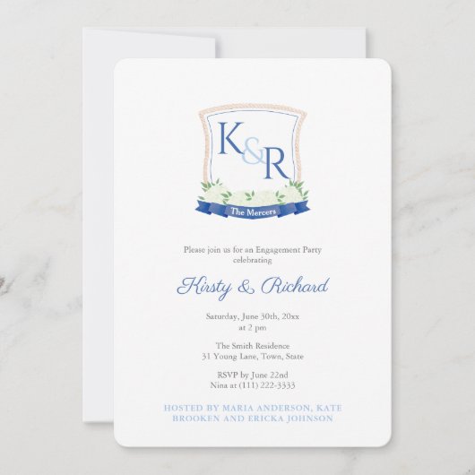 Elegant Blauw Wit Kustkuif Verlovingsfeest Kaart (Voorkant)