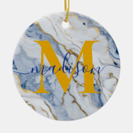 Elegant blauw wit maïs goud marmer graniet keramisch ornament