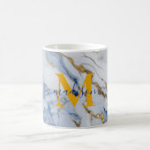 Elegant blauw wit maïs goud marmer graniet koffiemok (Center)