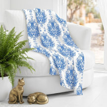 Elegant blauw wit mediterraan damast patroon