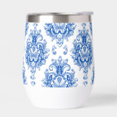 Elegant blauw-wit mediterraan damastpatroon (Links)