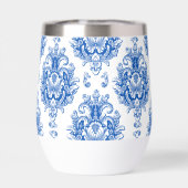 Elegant blauw-wit mediterraan damastpatroon (Achterkant)