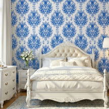Elegant blauw-wit mediterraan damastpatroon