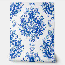 Elegant blauw-wit mediterraan damastpatroon