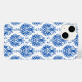 Elegant blauw-wit mediterraan damastpatroon Case-Mate iPhone case (Achterkant (horizontaal))