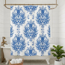 Elegant blauw-wit mediterraan damastpatroon