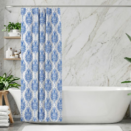 Elegant blauw-wit mediterraan damastpatroon douchegordijn