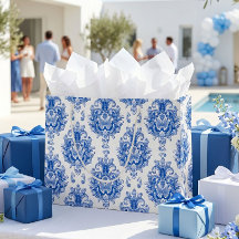 Elegant blauw-wit mediterraan damastpatroon
