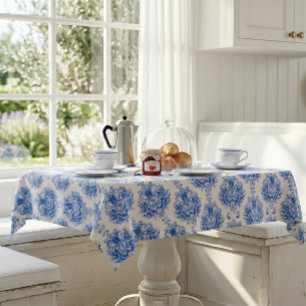 Elegant blauw-wit mediterraan damastpatroon tafelkleed