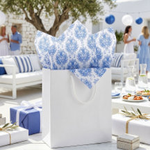 Elegant blauw-wit mediterraan damastpatroon