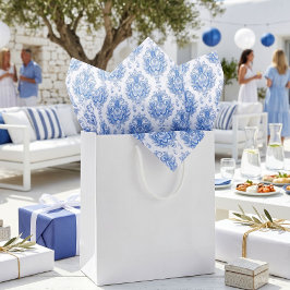 Elegant blauw-wit mediterraan damastpatroon tissuepapier