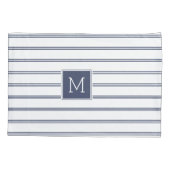 Elegant Blauw & Wit Moderne Gestreepte Monogrammed Kussensloop (Achterkant)