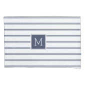 Elegant Blauw & Wit Moderne Gestreepte Monogrammed Kussensloop (Voorkant)