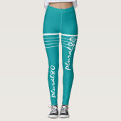 Elegant blauw wit monogramme werkout leggings (Voorkant)