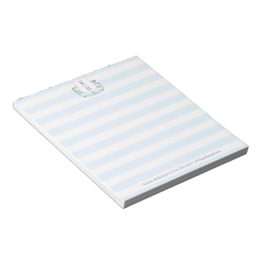 Elegant Blauw Wit Nautisch Monogram Bruiloft Notitieblok (Schuin)