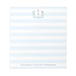 Elegant Blauw Wit Nautisch Monogram Bruiloft Notitieblok