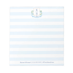 Elegant Blauw Wit Nautisch Monogram Bruiloft Notitieblok