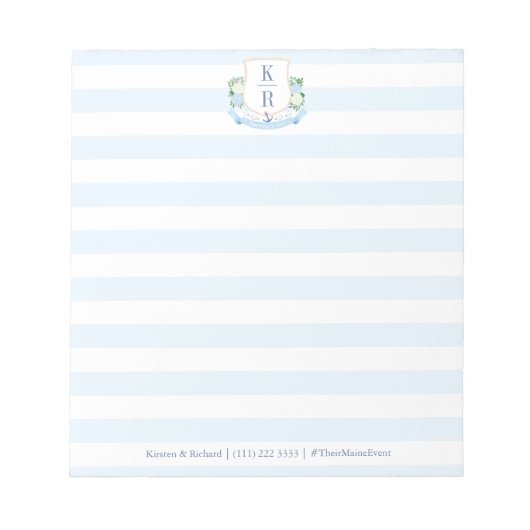 Elegant Blauw Wit Nautisch Monogram Bruiloft Notitieblok (Voorkant)