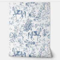 Elegant  Blauw Wit Paard Bloemenpatroon