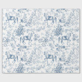 Elegant  Blauw Wit Paard Bloemenpatroon Cadeaupapier (Vlak)