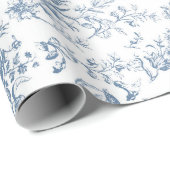 Elegant  Blauw Wit Paard Bloemenpatroon Cadeaupapier (Rol Hoek)