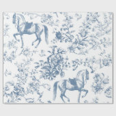 Elegant  Blauw Wit Paard Bloemenpatroon Cadeaupapier (Vlak)