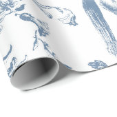 Elegant  Blauw Wit Paard Bloemenpatroon Cadeaupapier (Rol Hoek)